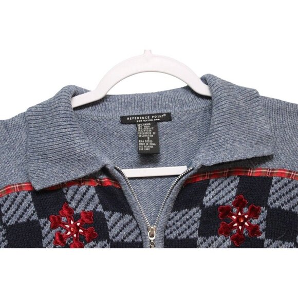 Vintage 90s Holiday Christmas Sweater Small Ramie Wool Zip Embroidered Beaded - Picture 8 of 14